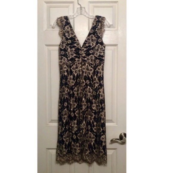 $224 BLACK LACE & GOLD SILK BROCADE DRESS NEW - Picture 3 of 8